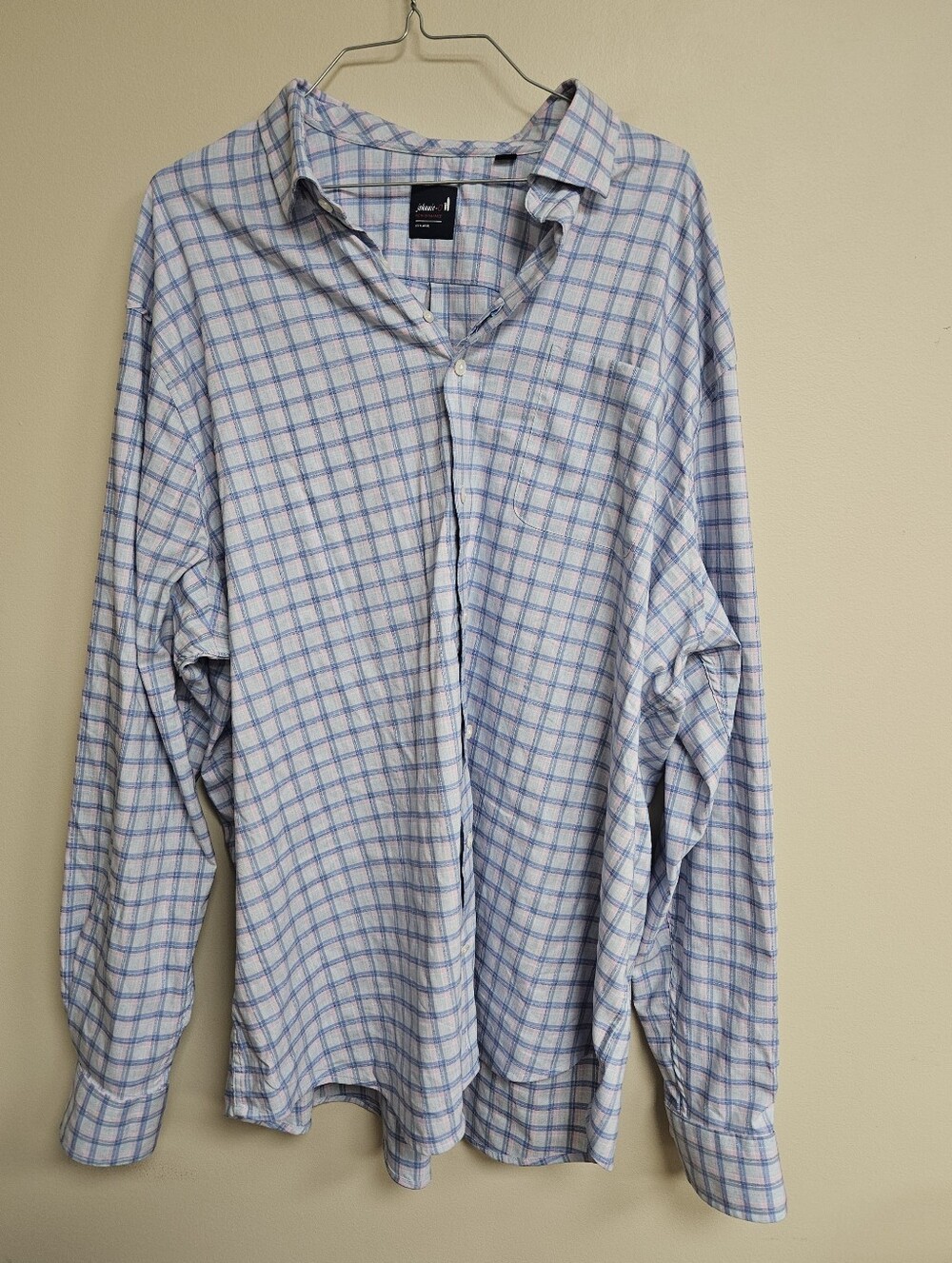 Johnnie-O Performance Long Sleeve Button Down Shirt XXL Window Pane Blue Pink